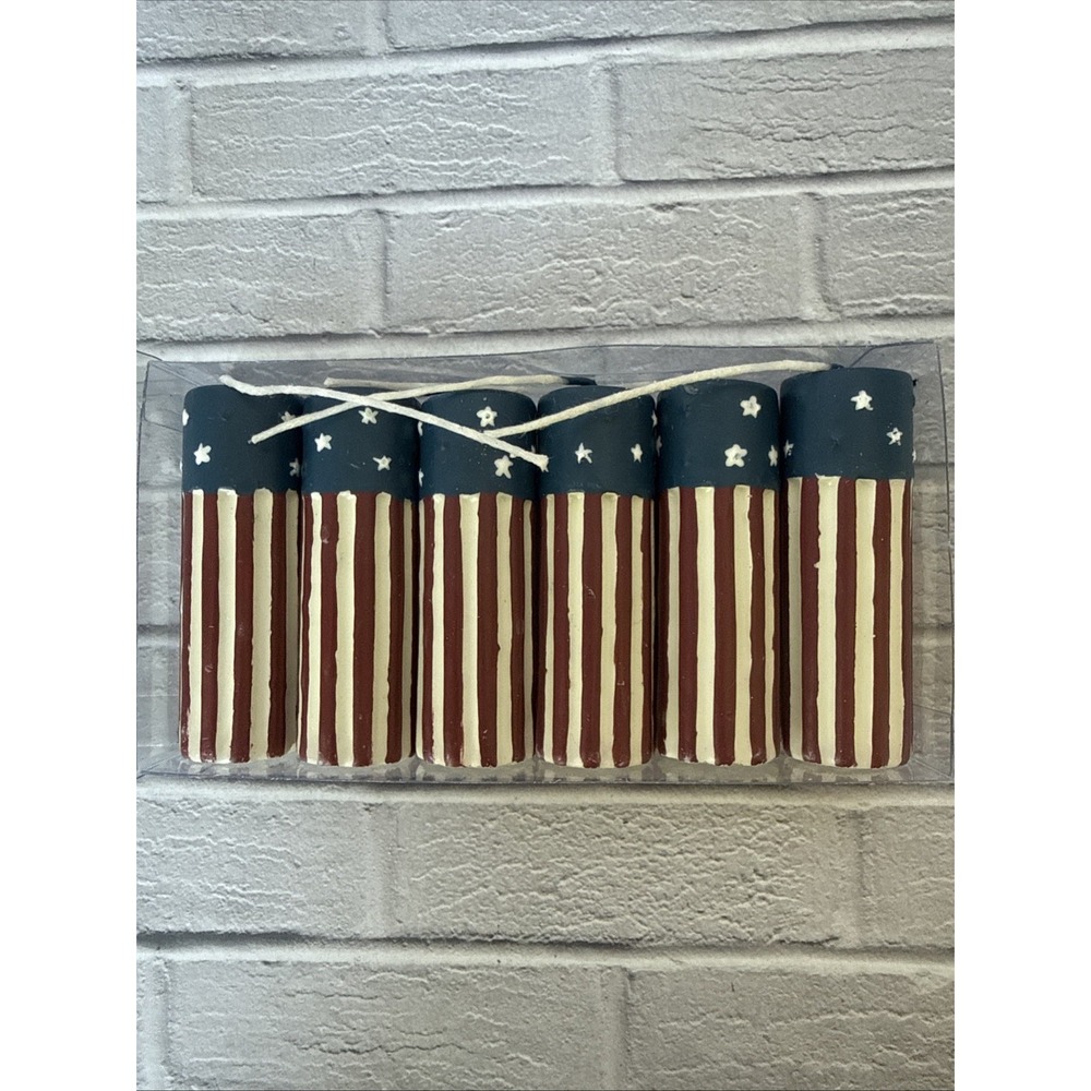 July 4th American Flag Firecracker Candles Set of 6  3" Tall New